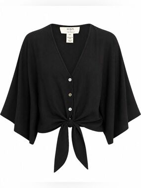 Tribal XIX Palms Black Tie Front Kimono Top NWT Small
